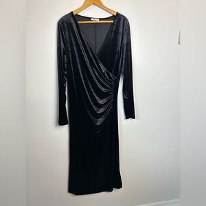 Zaberry Y2K VTG Elegant Black Velvet Midi Dress Cocktail Xl Old Money Timeless